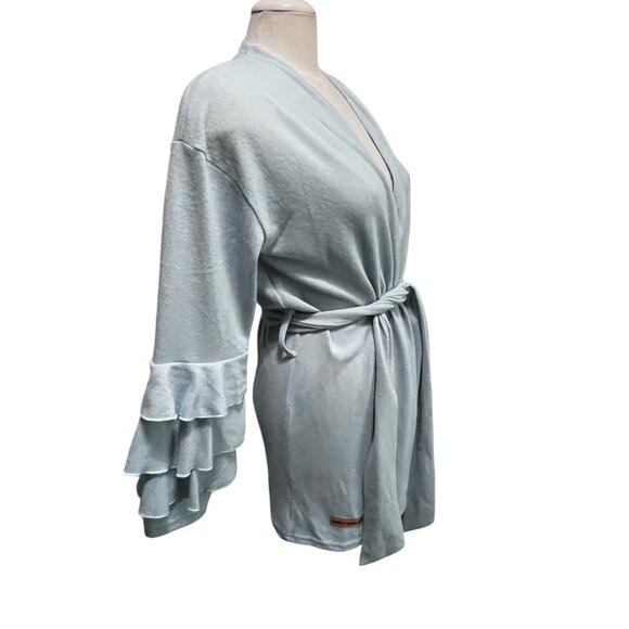 Simply Southern Fleece Ruffled Belted Long Sleeve Cardigan Sz Large Womens Soft - Picture 10 of 10